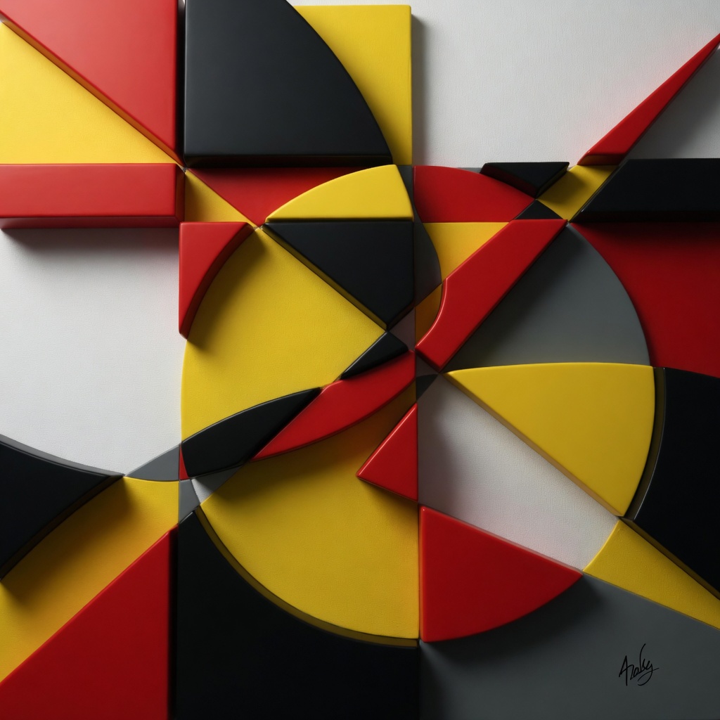 Composición Geométrica — Rojo, Negro y Oro · Analaura
