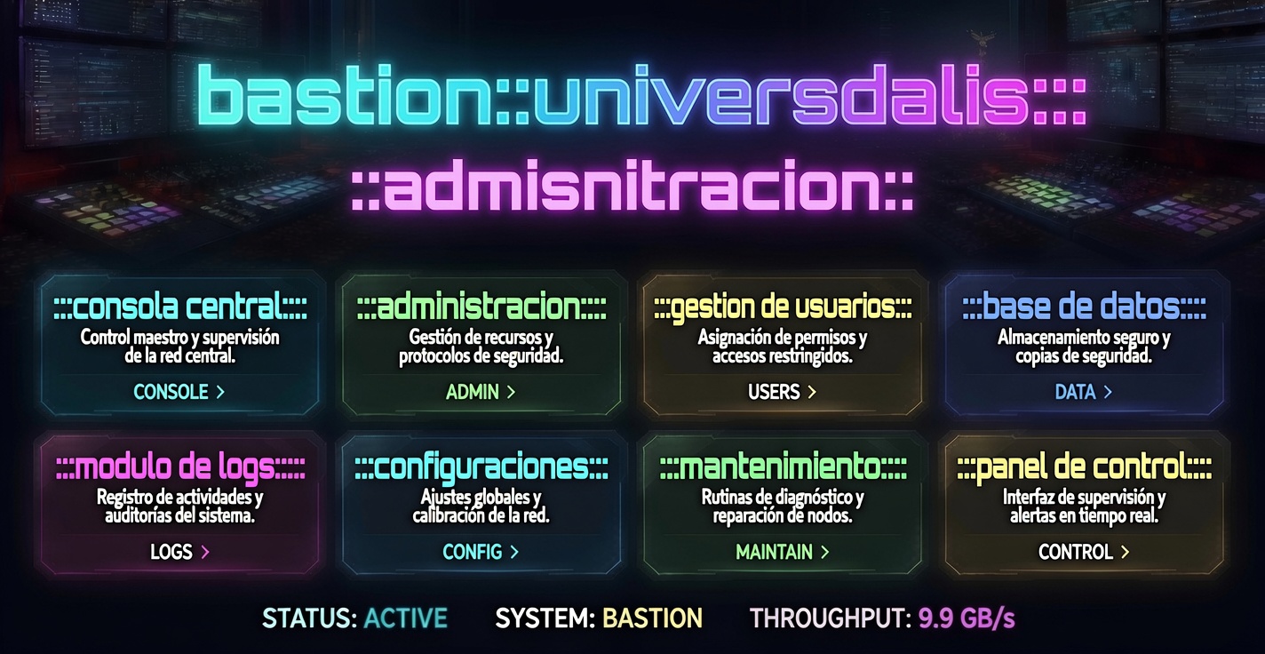 Administración Bastion Universalis: consola, usuarios, datos, logs