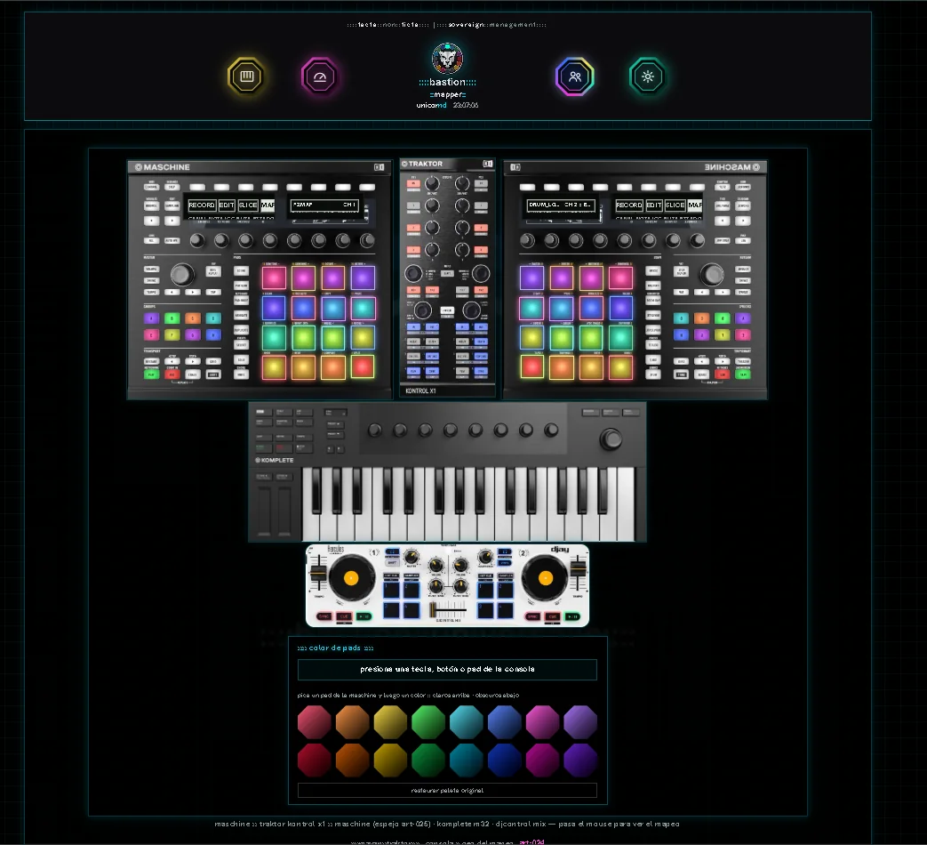 Mayan Mapper virtual console with MIDI controllers for browser mapping